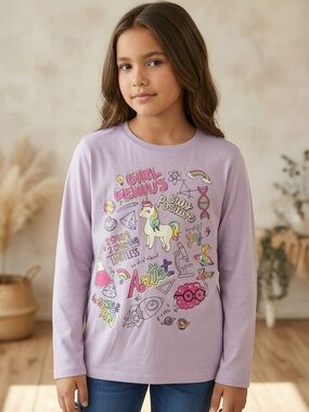 Place Lavender Long-Sleeve 'Girl Genius' Unicorn Graphic Tee